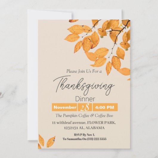 Eenvoudig Elegant Thanksgiving Diner Bloemen herfs Kaart (Voorkant)