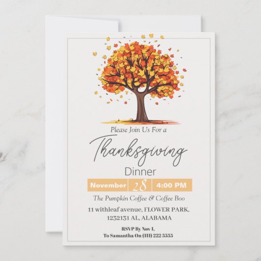 Eenvoudig Elegant Thanksgiving Dinner Bloemrijke h Kaart (Voorkant)