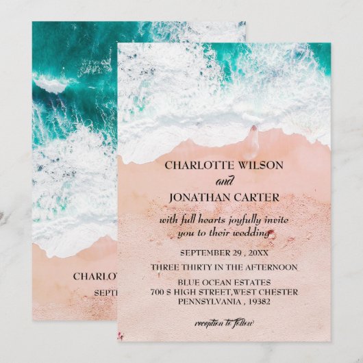 Eenvoudig Elegant Tropical Coastal Beach Weddensch Kaart (Voorkant / Achterkant)