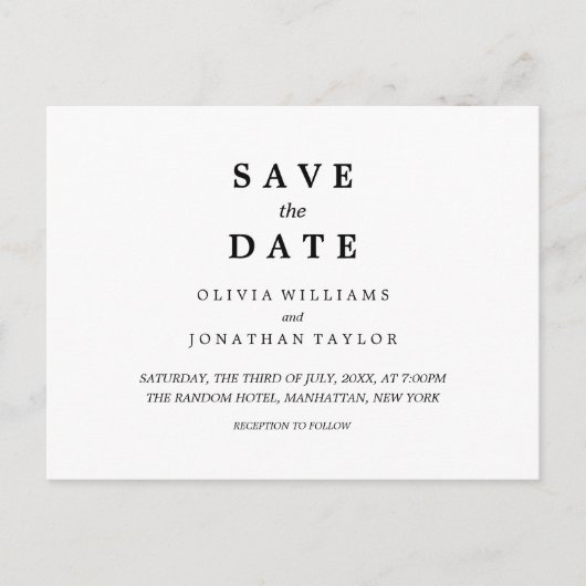 Eenvoudig Elegant | Trouwen Save The Date Briefkaa Aankondigingskaart (Voorkant)