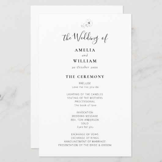 eenvoudig elegant trouwprogramma (Voorkant / Achterkant)