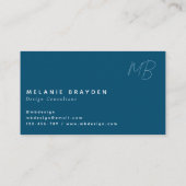 Eenvoudig Elegant Turkoois Minimalistisch Monogram Visitekaartje (Achterkant)
