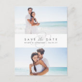 Eenvoudig Elegant Twee Foto sparen de Datum Aankondigingskaart (Voorkant)