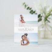 Eenvoudig Elegant Twee Foto sparen de Datum Aankondigingskaart (Staand voorkant)