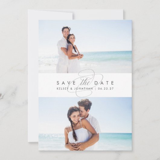 Eenvoudig Elegant Twee Foto sparen de Datum Save The Date (Voorkant)