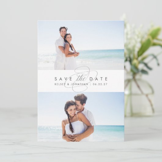 Eenvoudig Elegant Twee Foto sparen de Datum Save The Date (Staand voorkant)