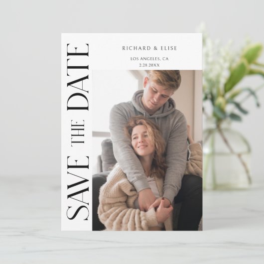 Eenvoudig Elegant Typografie Foto sparen de Datum Save The Date (Staand voorkant)