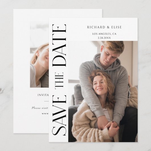 Eenvoudig Elegant Typografie Foto sparen de Datum Save The Date (Voorkant / Achterkant)