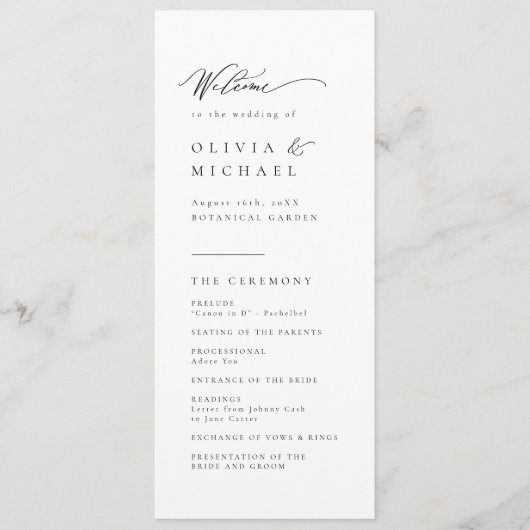 Eenvoudig Elegant Typografie Modern Wedding Programmakaart (Voorkant)