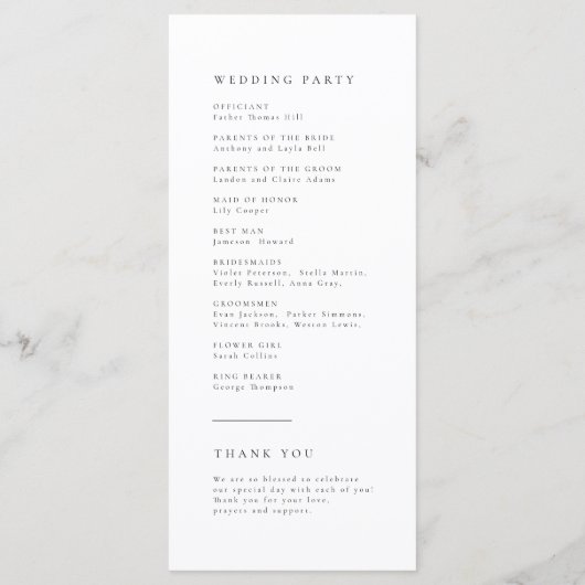 Eenvoudig Elegant Typografie Modern Wedding Programmakaart (Achterkant)