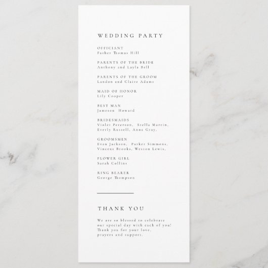 Eenvoudig Elegant Typografie Modern Wedding Programmakaart (Achterkant)