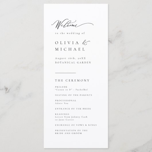 Eenvoudig Elegant Typografie Modern Wedding Programmakaart (Voorkant)