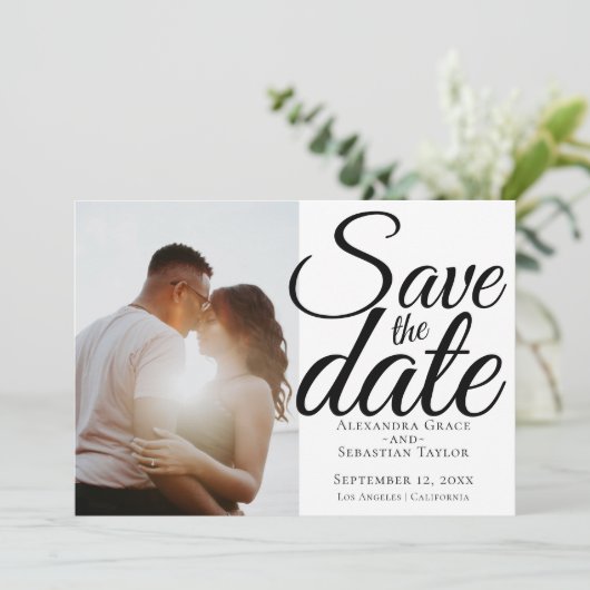 Eenvoudig elegant Typografie Weddenschap sparen de Save The Date (Staand voorkant)