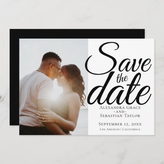 Eenvoudig elegant Typografie Weddenschap sparen de Save The Date (Voorkant / Achterkant)