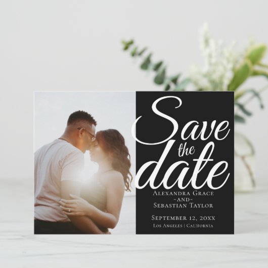 Eenvoudig elegant Typografie Weddenschap sparen de Save The Date (Staand voorkant)