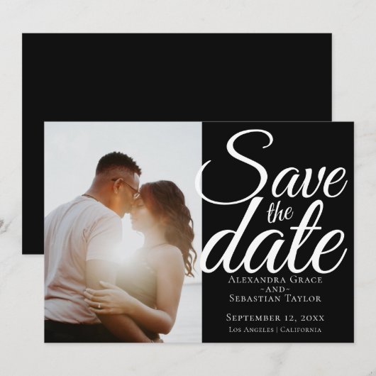 Eenvoudig elegant Typografie Weddenschap sparen de Save The Date (Voorkant / Achterkant)