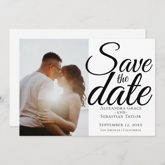 Eenvoudig elegant Typografie Weddenschap sparen de Save The Date (Voorkant / Achterkant)