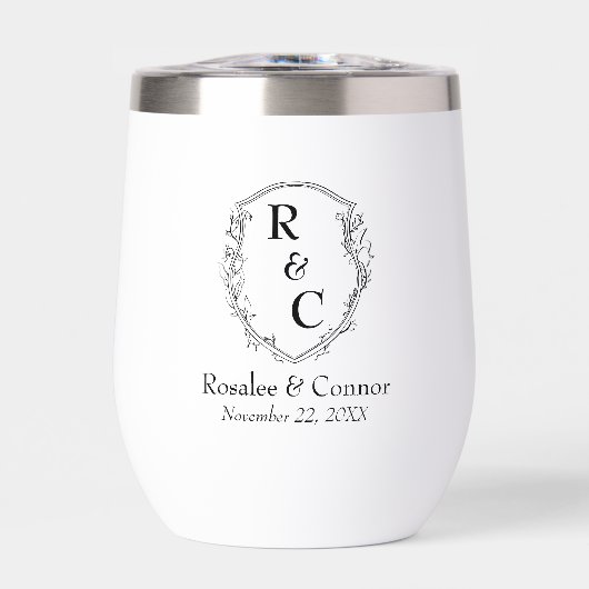 Eenvoudig, Elegant Vine Crest Paar Monogram + Datu (Voorkant)