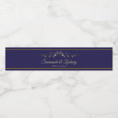 Eenvoudig Elegant Vlourish Gold & Navy Blue Weddin Waterfles Etiket (Enkel label)
