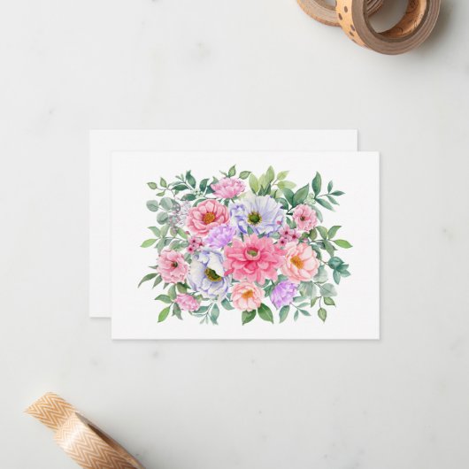 Eenvoudig Elegant Waterverf Bloemen Boeket Flat Notitiekaartje (Voorkant / Achterkant in situ)