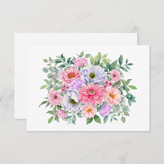 Eenvoudig Elegant Waterverf Bloemen Boeket Flat Notitiekaartje (Voorkant / Achterkant)