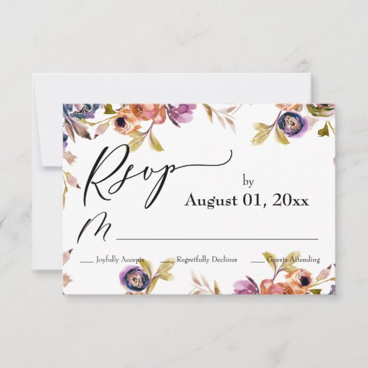 Eenvoudig, elegant, Waterverf Boho Floral RSVP Kaartje (Voorkant)