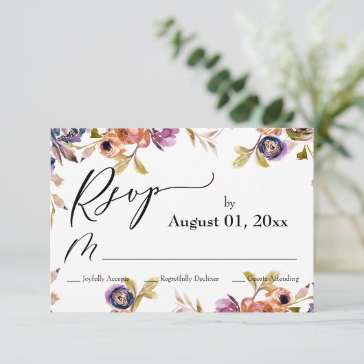 Eenvoudig, elegant, Waterverf Boho Floral RSVP Kaartje (Staand voorkant)