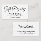 Eenvoudig, elegant weddenschap-cadeauregister informatiekaartje (Voorkant / Achterkant)