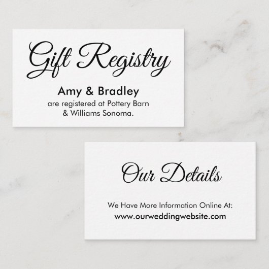 Eenvoudig, elegant weddenschap-cadeauregister informatiekaartje (Voorkant / Achterkant)