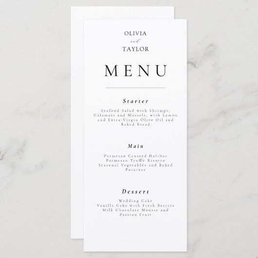 Eenvoudig Elegant Weddenschap/Gebeurtenismenu Menu (Voorkant / Achterkant)