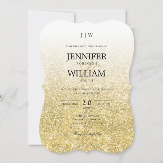 Eenvoudig Elegant Weddenschap Gold Glitter Monogra Kaart (Voorkant)