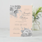 Eenvoudig elegant Weddenschap Zilveren Floral & Fo Kaart (Staand voorkant)