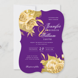 Eenvoudig Elegant Wedding Gold Floral en Folie Paa Kaart