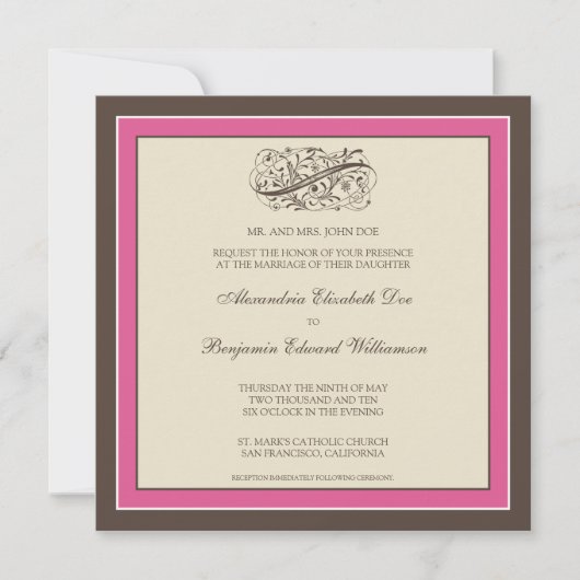 Eenvoudig Elegant Wedding Invitation (fuschia) Kaart (Voorkant)