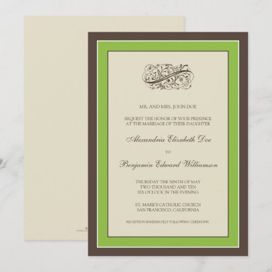 Eenvoudig Elegant Wedding Invitation (groene appel Kaart (Voorkant / Achterkant)