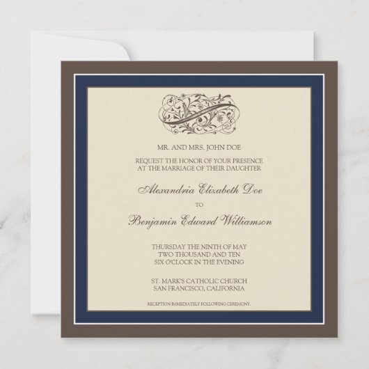 Eenvoudig Elegant Wedding Invitation (marineblauw) Kaart (Voorkant)