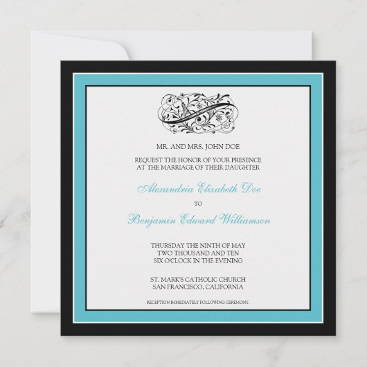 Eenvoudig Elegant Wedding Invitation (zwart/aqua) Kaart (Voorkant)