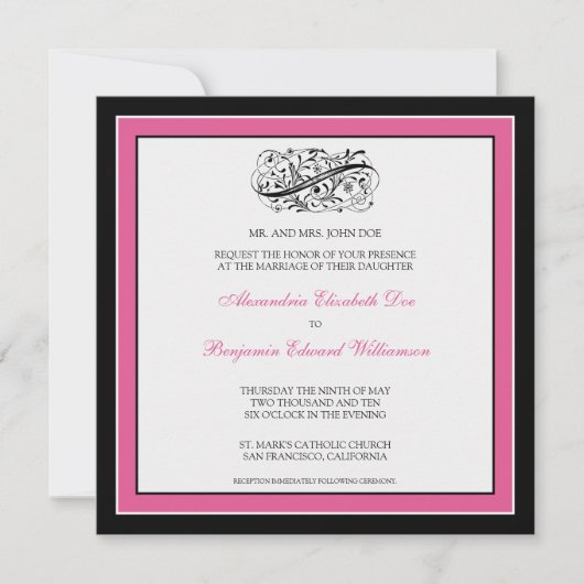 Eenvoudig Elegant Wedding Invitation (zwart/fuschi Kaart (Voorkant)