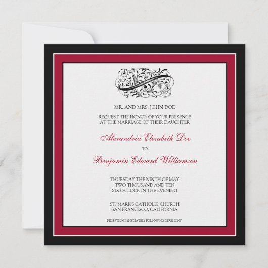 Eenvoudig Elegant Wedding Invitation (zwart/rood) Kaart (Voorkant)