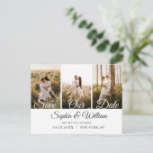 Eenvoudig Elegant Wedding Save the Date 3 Photo Aankondigingskaart (Staand voorkant)
