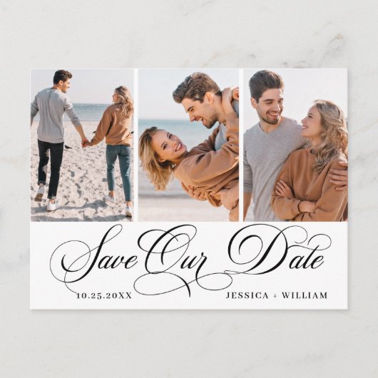 Eenvoudig Elegant Wedding Save the Date 3 Photo Briefkaart (Voorkant)