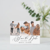 Eenvoudig Elegant Wedding Save the Date 3 Photo Briefkaart (Staand voorkant)