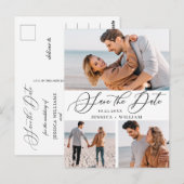Eenvoudig Elegant Wedding Save the Date 3 Photo Briefkaart (Voorkant / Achterkant)