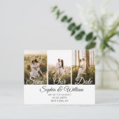 Eenvoudig Elegant Wedding Save the Date 3 Photo Briefkaart (Staand voorkant)
