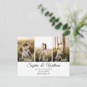 Eenvoudig Elegant Wedding Save the Date 3 Photo Briefkaart (Staand voorkant)