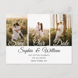 Eenvoudig Elegant Wedding Save the Date 3 Photo Briefkaart