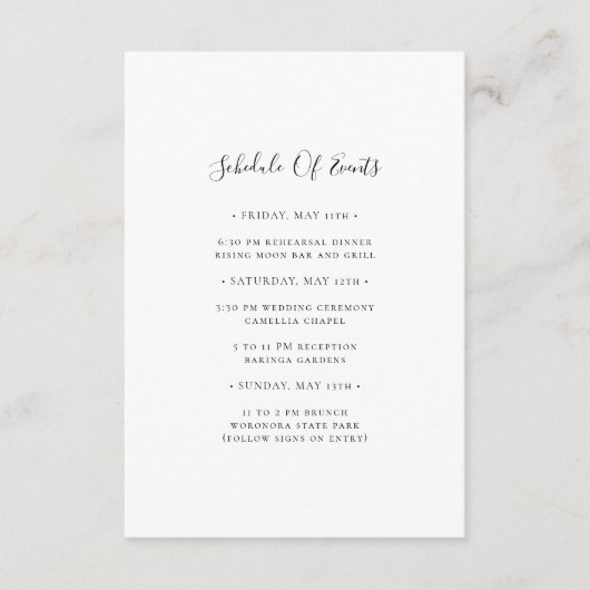 Eenvoudig Elegant Wedding Schedule of Events Card Informatiekaartje (Voorkant)