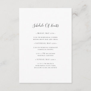 Eenvoudig Elegant Wedding Schedule of Events Card Informatiekaartje