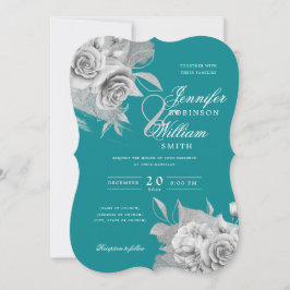 Eenvoudig Elegant Wedding Silver Floral & Folie Bl Kaart