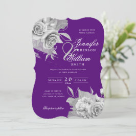 Eenvoudig Elegant Wedding Silver Floral & Folie Pa Kaart